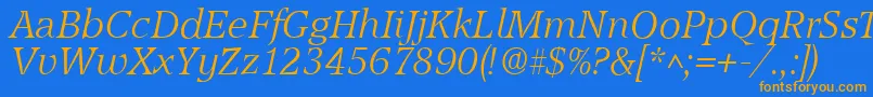 フォントAccoladelhItalic – オレンジ色の文字が青い背景にあります。