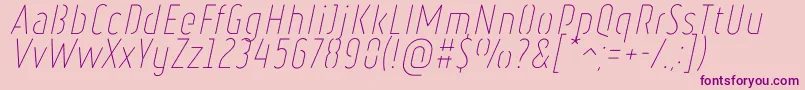 Fonte RulerStencilThinItalic – fontes roxas em um fundo rosa