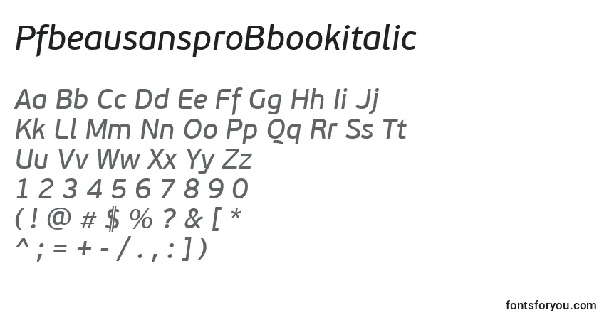 Шрифт PfbeausansproBbookitalic – алфавит, цифры, специальные символы