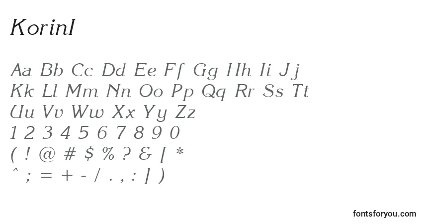 Czcionka KorinI – alfabet, cyfry, specjalne znaki
