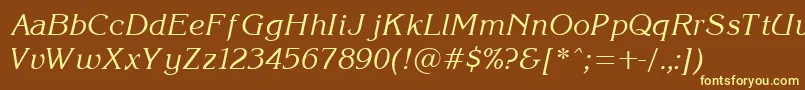 KorinI-fontti – keltaiset fontit ruskealla taustalla