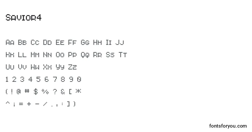 Czcionka Savior4 – alfabet, cyfry, specjalne znaki