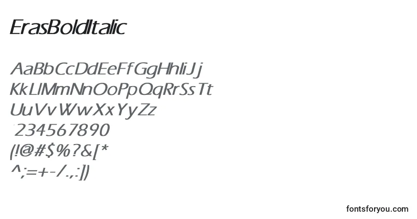 Schriftart ErasBoldItalic – Alphabet, Zahlen, spezielle Symbole