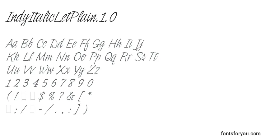 Schriftart IndyItalicLetPlain.1.0 – Alphabet, Zahlen, spezielle Symbole