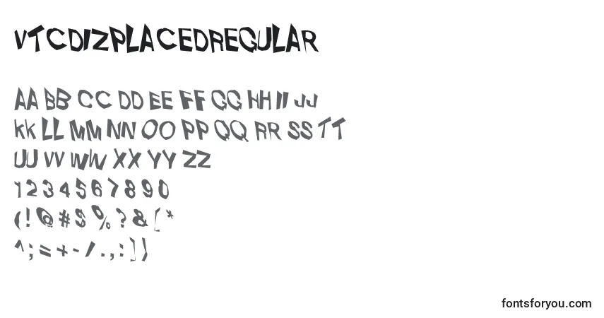 Czcionka VtcDizplacedRegular – alfabet, cyfry, specjalne znaki