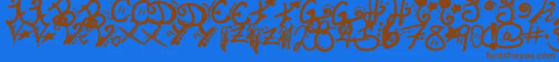 フォントInvisibleHorizons – 茶色の文字が青い背景にあります。