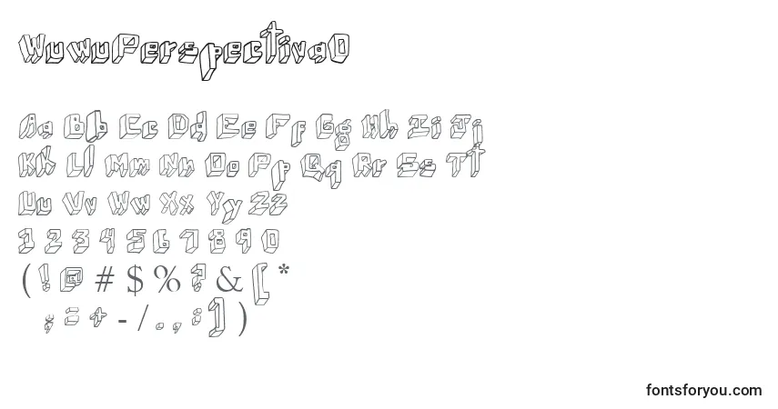 Czcionka WuwuPerspectiva0 – alfabet, cyfry, specjalne znaki