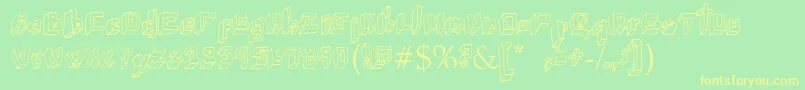WuwuPerspectiva0-fontti – keltaiset fontit vihreällä taustalla