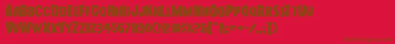 Youngfrankexpand-Schriftart – Braune Schriften auf rotem Hintergrund