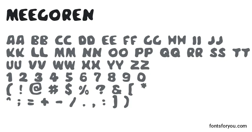 Schriftart Meegoren – Alphabet, Zahlen, spezielle Symbole