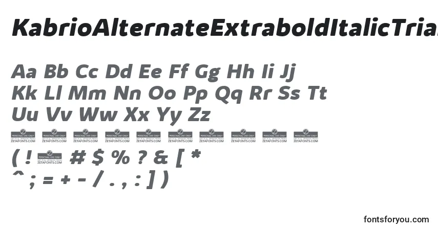 KabrioAlternateExtraboldItalicTrial-fontti – aakkoset, numerot, erikoismerkit