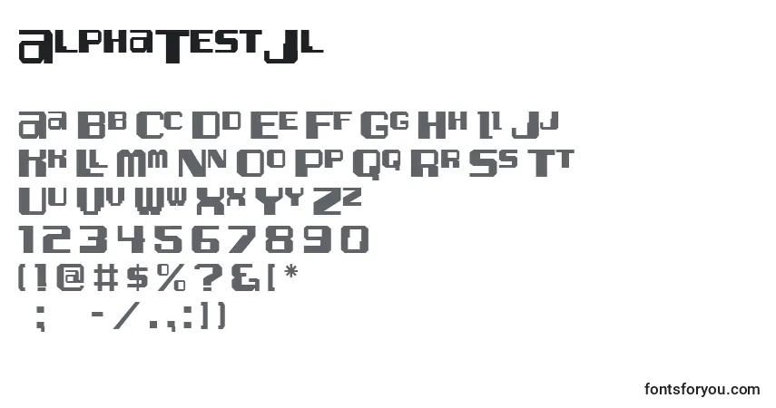 A fonte AlphaTestJl – alfabeto, números, caracteres especiais
