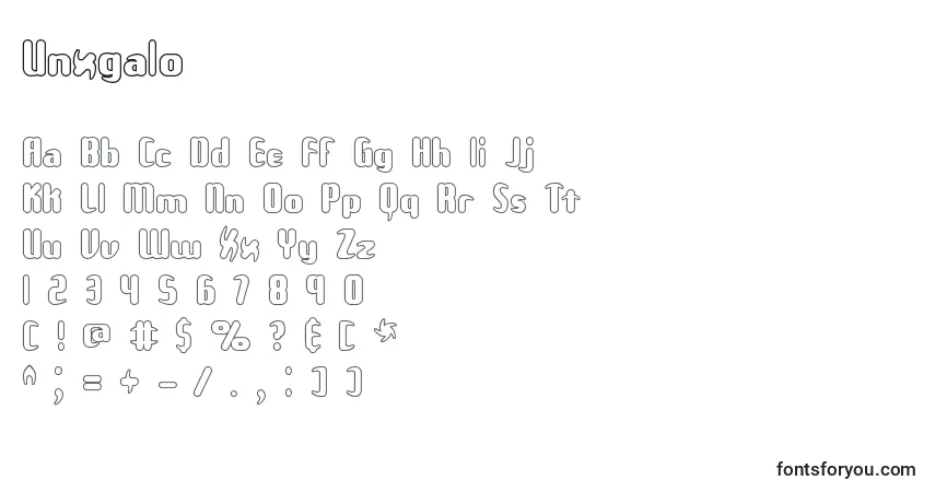 Schriftart Unxgalo – Alphabet, Zahlen, spezielle Symbole