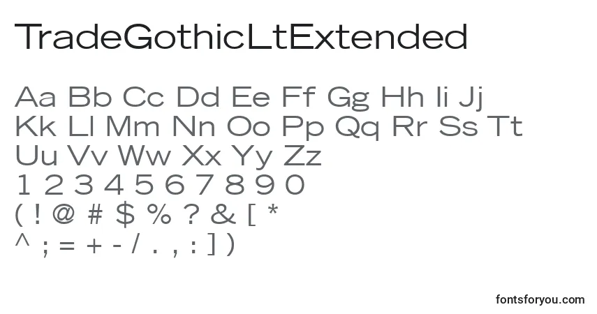 Schriftart TradeGothicLtExtended – Alphabet, Zahlen, spezielle Symbole