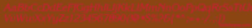 フォントKorinnacItalic – 赤い文字が茶色の背景にあります。