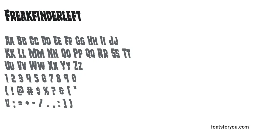 A fonte Freakfinderleft – alfabeto, números, caracteres especiais