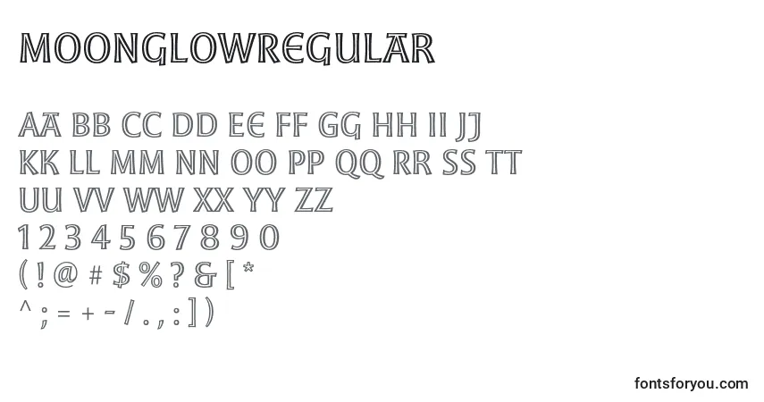 A fonte MoonglowRegular – alfabeto, números, caracteres especiais