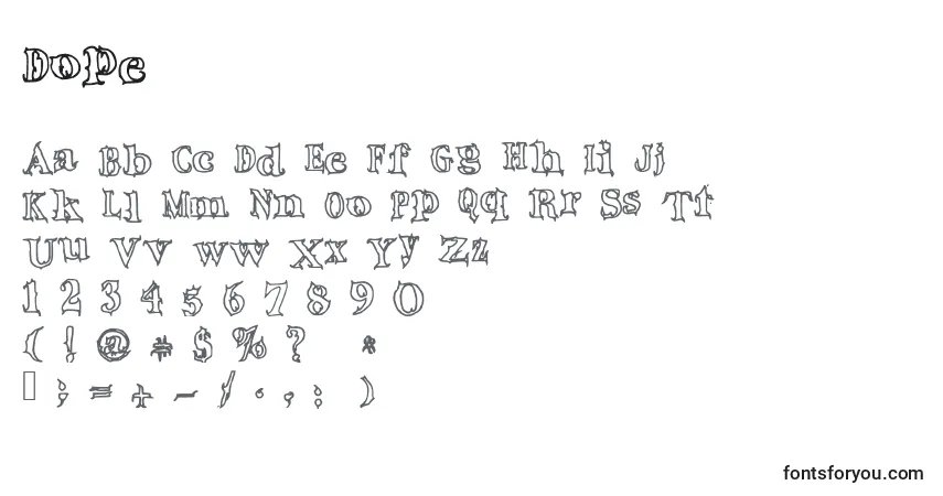 Czcionka Dope – alfabet, cyfry, specjalne znaki