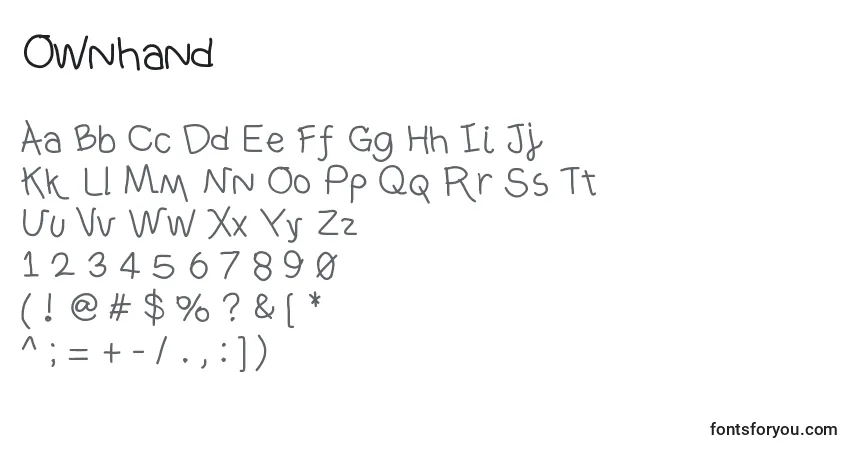 Fuente Ownhand - alfabeto, números, caracteres especiales