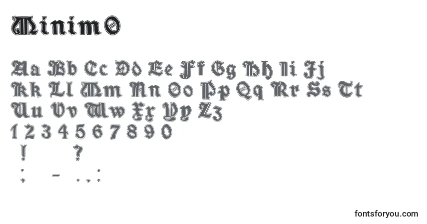 Czcionka MinimO – alfabet, cyfry, specjalne znaki