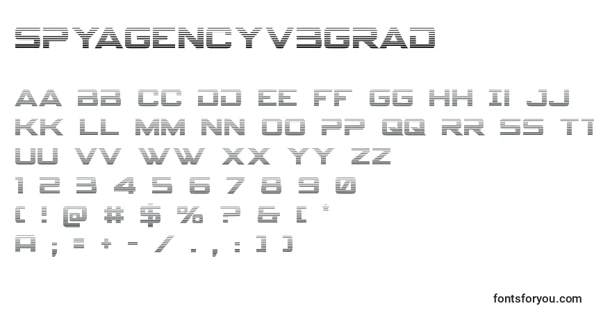 Czcionka Spyagencyv3grad – alfabet, cyfry, specjalne znaki