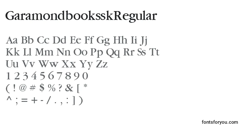 Czcionka GaramondbooksskRegular – alfabet, cyfry, specjalne znaki