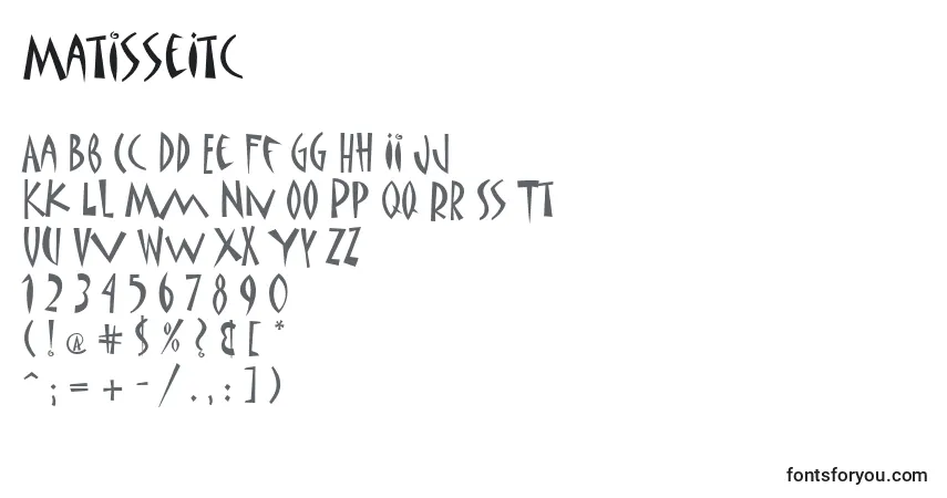 Czcionka MatisseItc – alfabet, cyfry, specjalne znaki