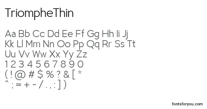 Schriftart TriompheThin – Alphabet, Zahlen, spezielle Symbole