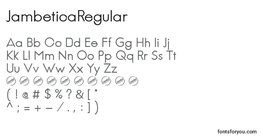 A fonte JambeticaRegular – alfabeto, números, caracteres especiais