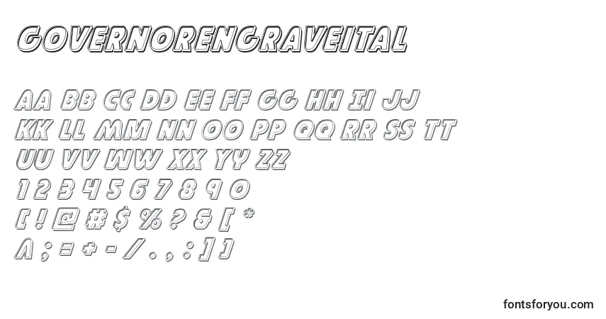 Шрифт Governorengraveital – алфавит, цифры, специальные символы