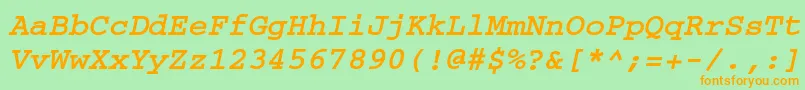 フォントCourierwincttBolditalic – オレンジの文字が緑の背景にあります。