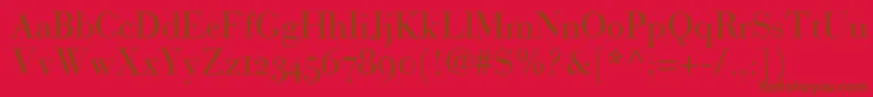 Saiba mais sobre a fonte BauerBodoniRomanOldstyleFigures Fonte BauerBodoniRomanOldstyleFigures – fontes marrons em um fundo vermelho