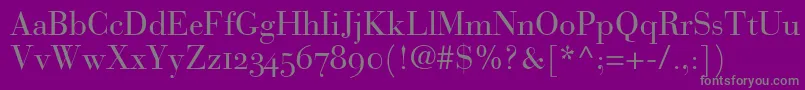フォントBauerBodoniRomanOldstyleFigures – 紫の背景に灰色の文字