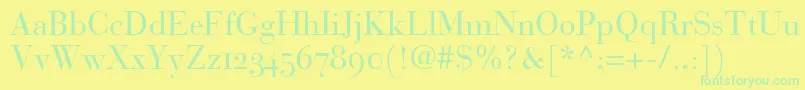 BauerBodoniRomanOldstyleFigures-Schriftart – Grüne Schriften auf gelbem Hintergrund