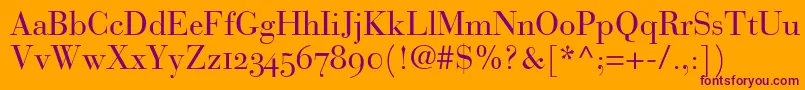 BauerBodoniRomanOldstyleFigures-Schriftart – Violette Schriften auf orangefarbenem Hintergrund