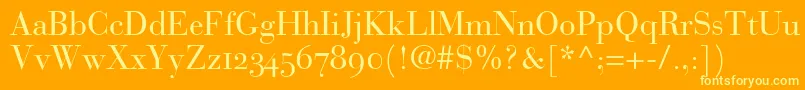 More about BauerBodoniRomanOldstyleFigures Font BauerBodoniRomanOldstyleFigures Font – Yellow Fonts on Orange Background