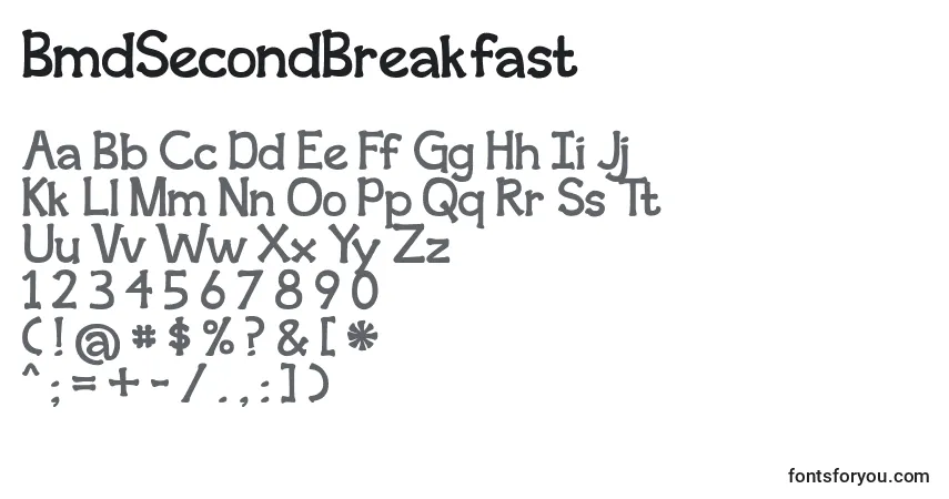 Schriftart BmdSecondBreakfast – Alphabet, Zahlen, spezielle Symbole