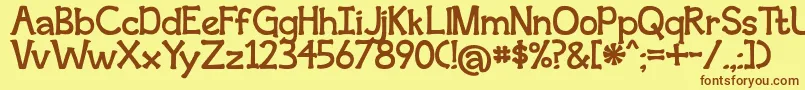 フォントBmdSecondBreakfast – 茶色の文字が黄色の背景にあります。