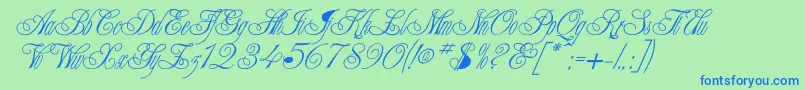 Writhling-Schriftart – Blaue Schriften auf grünem Hintergrund