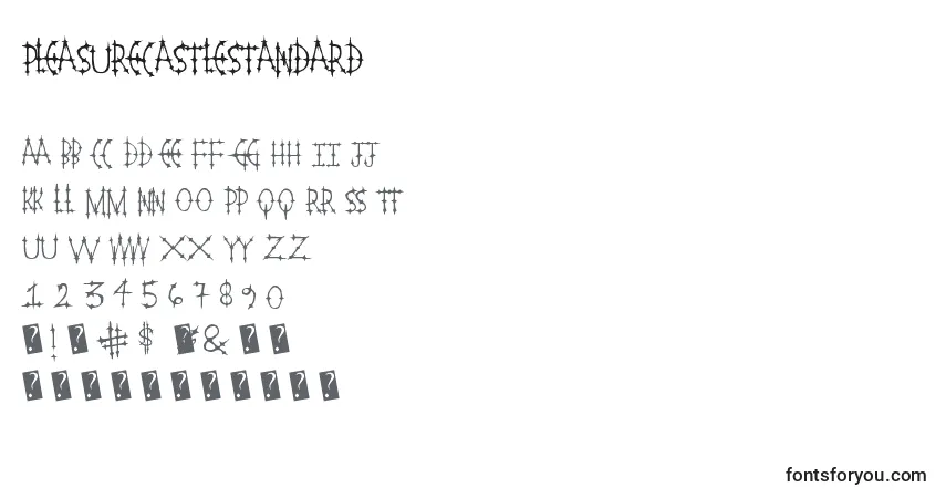 Czcionka Pleasurecastlestandard – alfabet, cyfry, specjalne znaki