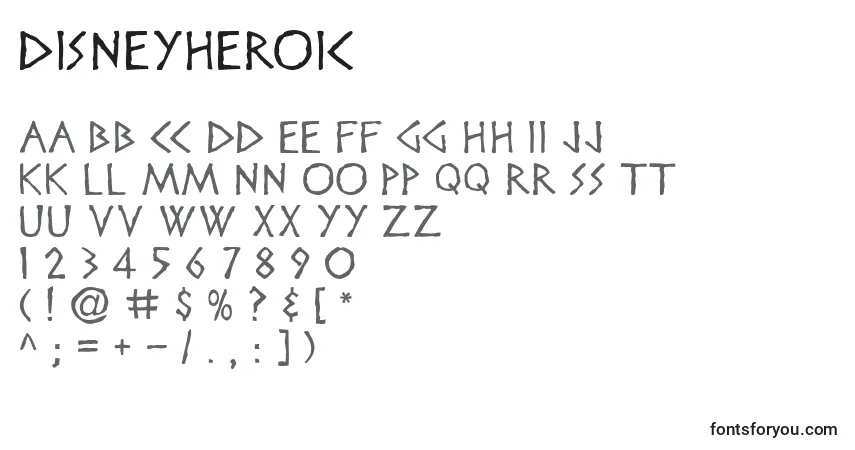 Czcionka Disneyheroic – alfabet, cyfry, specjalne znaki