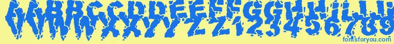 フォントVolcanicDungeon – 青い文字が黄色の背景にあります。