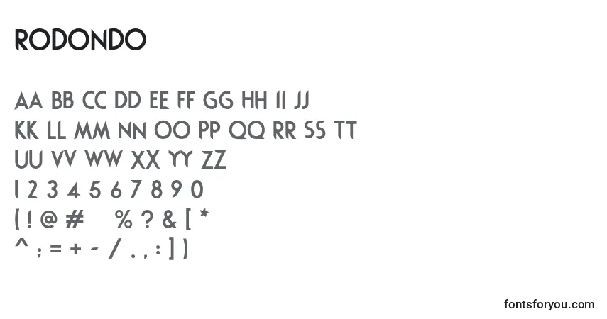 A fonte Rodondo – alfabeto, números, caracteres especiais