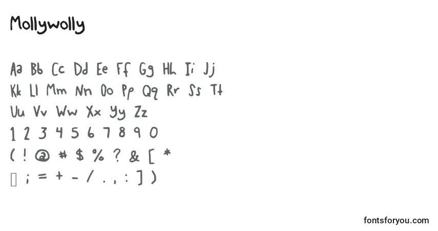 A fonte Mollywolly – alfabeto, números, caracteres especiais
