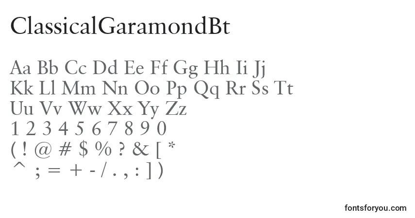 Czcionka ClassicalGaramondBt – alfabet, cyfry, specjalne znaki