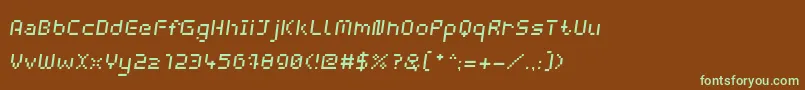フォントWebpixelBitmapItalic – 緑色の文字が茶色の背景にあります。