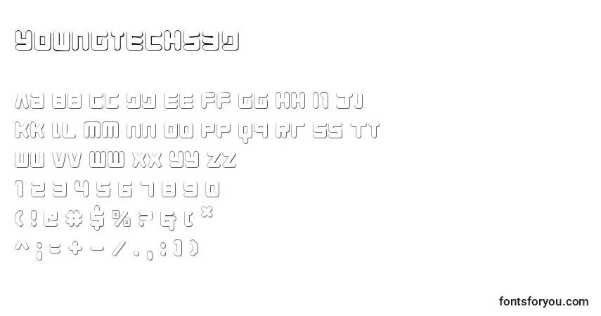 Czcionka Youngtechs3D – alfabet, cyfry, specjalne znaki