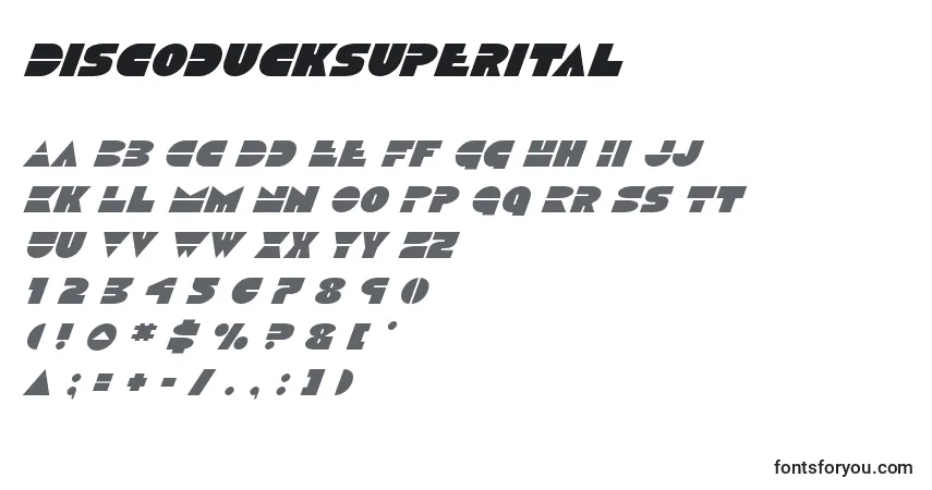 Schriftart Discoducksuperital – Alphabet, Zahlen, spezielle Symbole