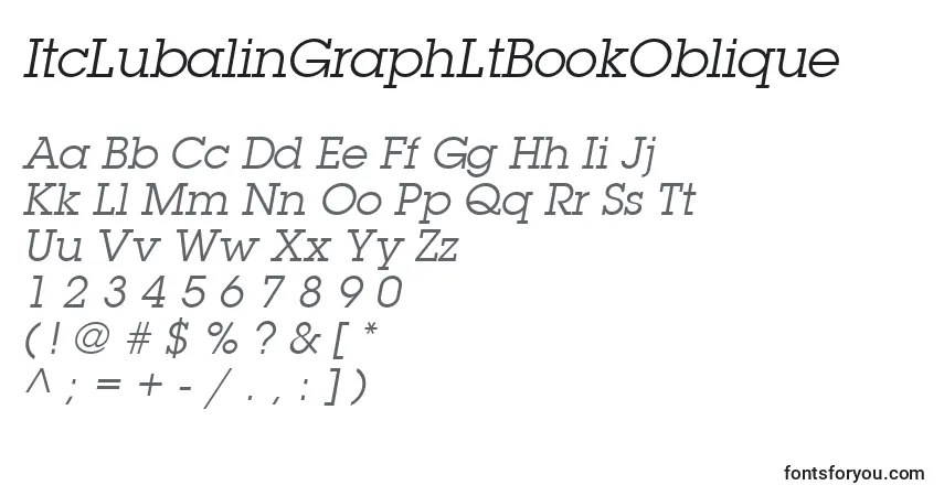 A fonte ItcLubalinGraphLtBookOblique – alfabeto, números, caracteres especiais