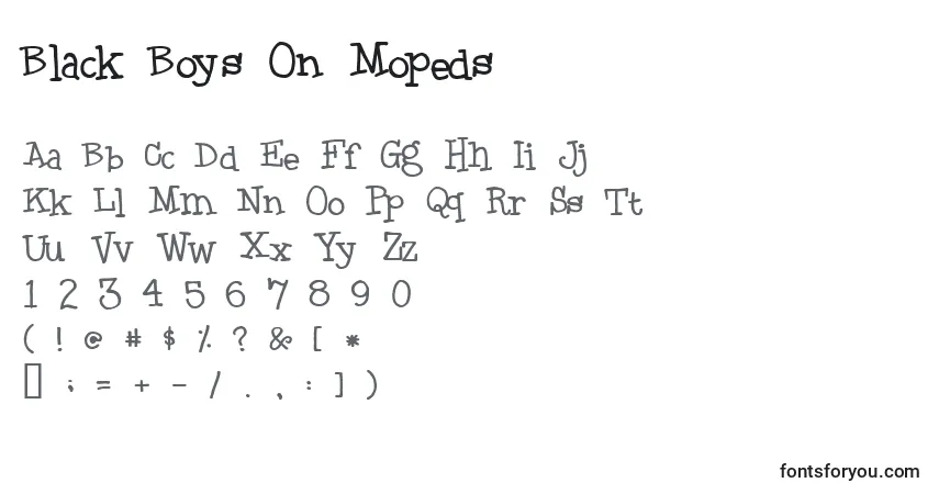 Шрифт Black Boys On Mopeds – алфавит, цифры, специальные символы
